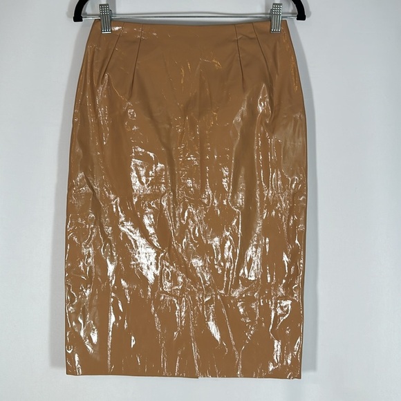 Topshop Tan Beige Vinyl Midi Pencil Skirt - Picture 3 of 10